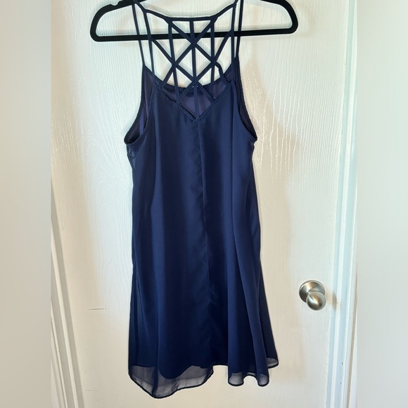 Navy Summer Shift Dress with Criss Cross Cage Back and Double Lined - Picture 2 of 3